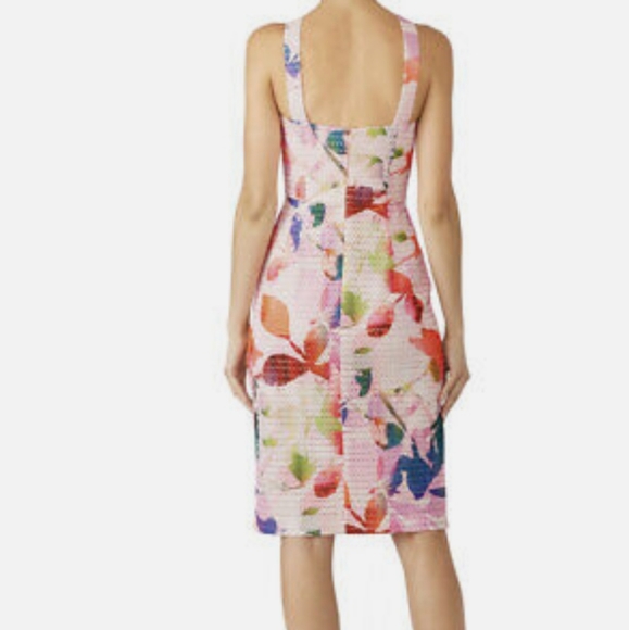 Trina Turk Sylvie Dress Sz 4 Pink Multi Color Floral Keyhole Sheath - Picture 2 of 11